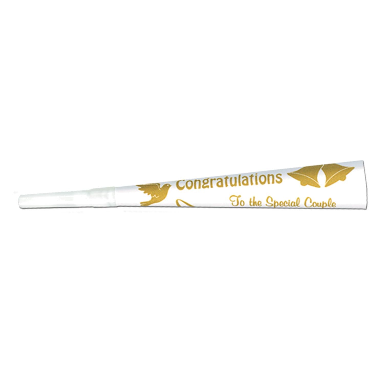 Beistle Wedding/Anniversary Trumpets white with gold print