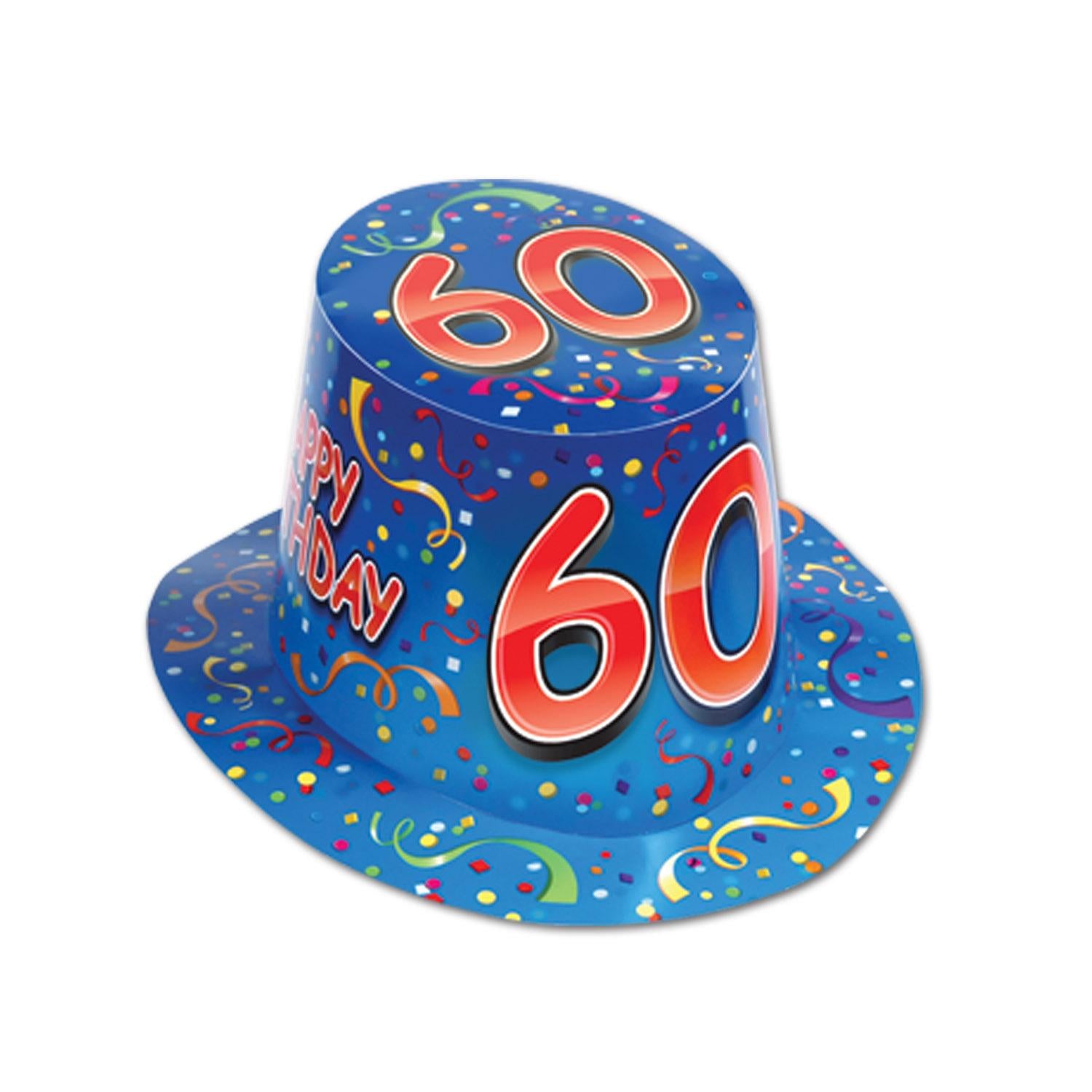 Beistle Happy 60th Birthday Party Hi-Hat- Blue and Red