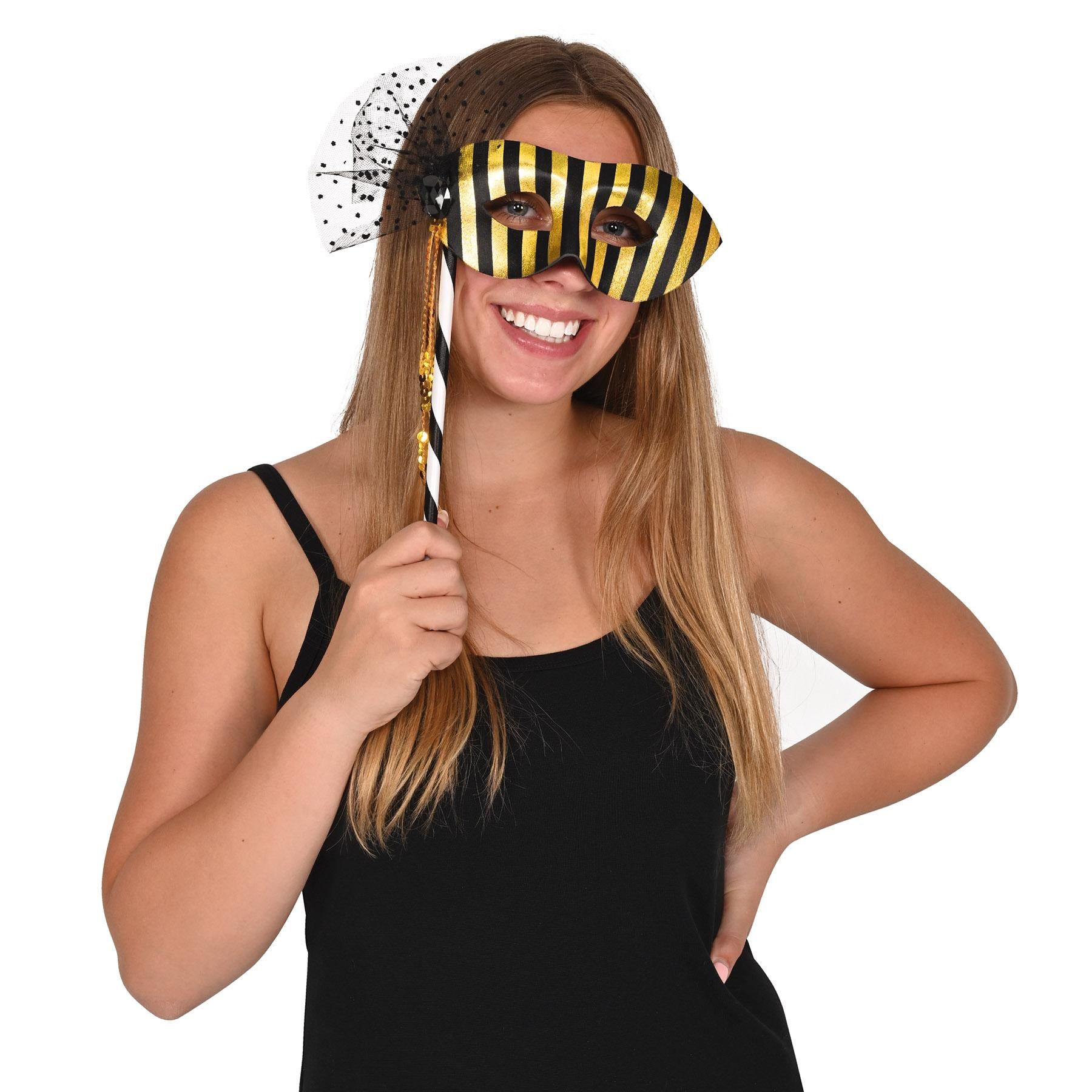 Party Mask with Stick - Mardi Gras Stick Mask