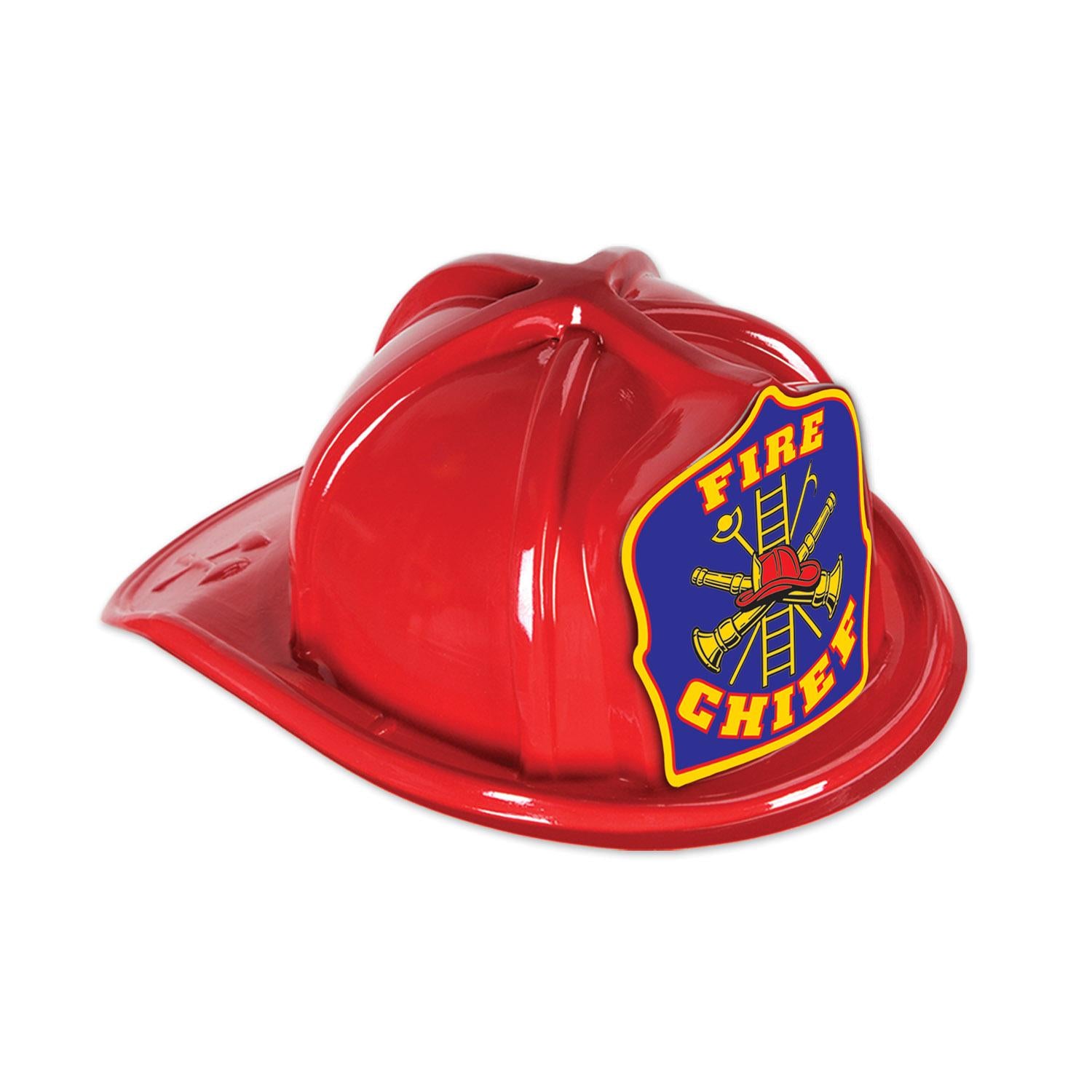 Beistle Red Plastic Fire Chief Hat with Blue Shield with UPC