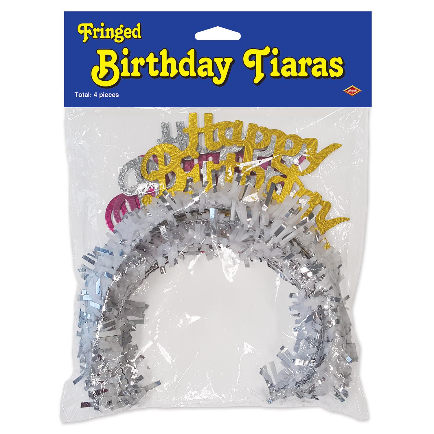 Packaged Happy Birthday Party Tiaras with Fringe (4/Pkg)