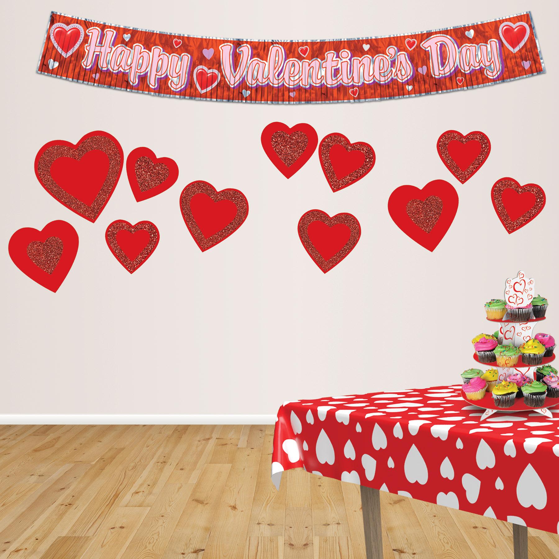 Beistle Valentine's Day Glittered Heart Cutouts- Red