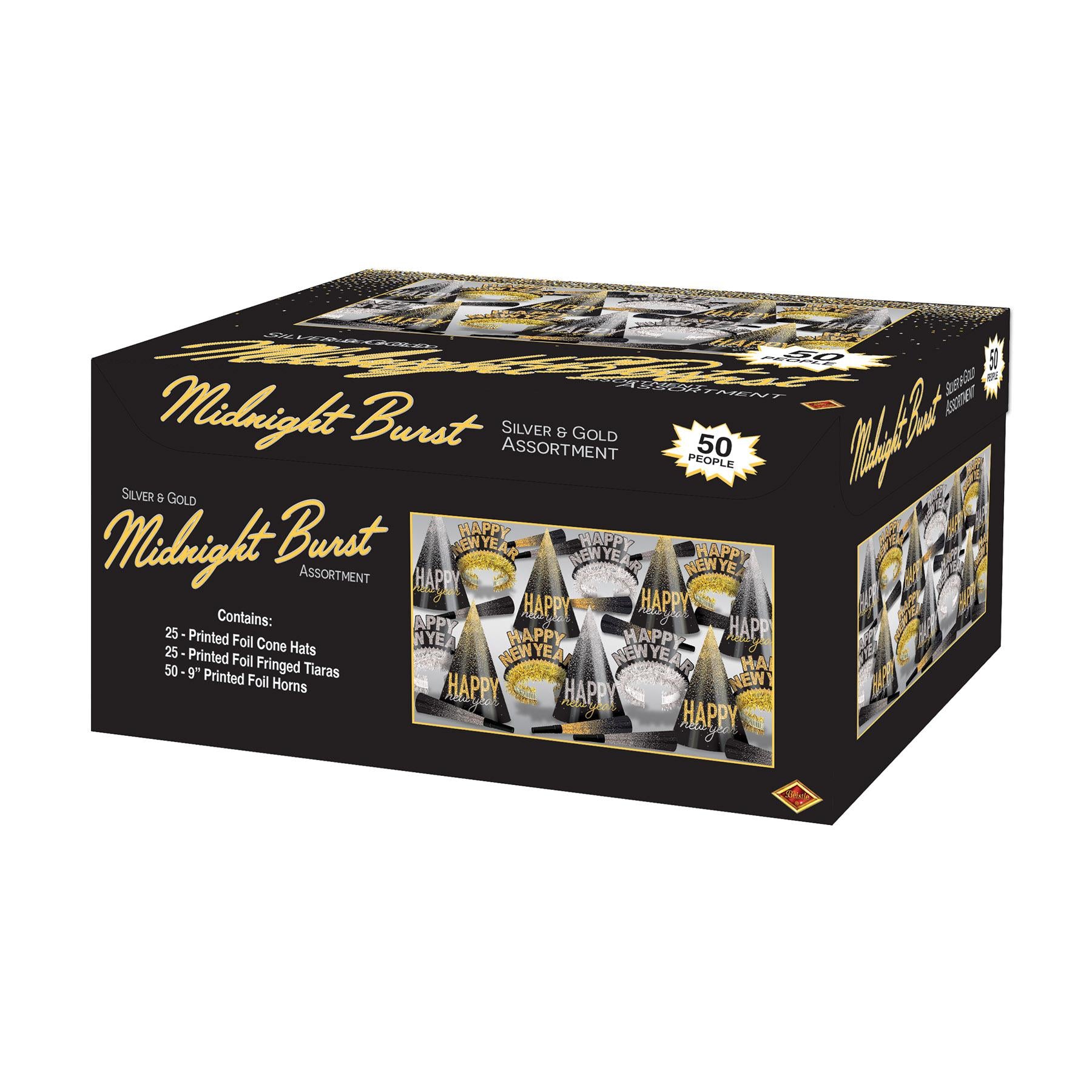 New Year's Eve Silver & Gold Midnight Burst Party Assortment for 50