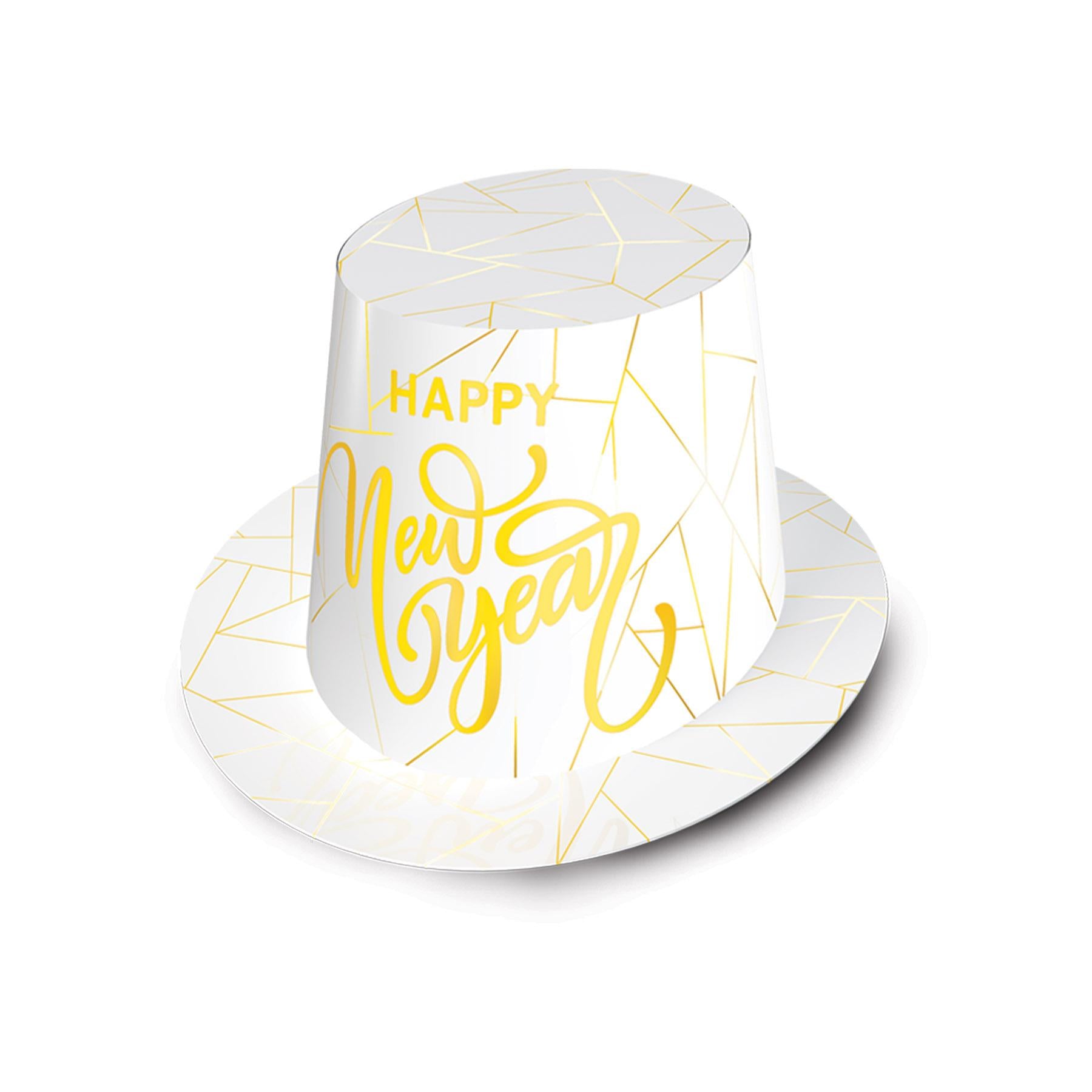 Beistle White New Year Gold Hi-Hat (25 per Box) (25 per Box)