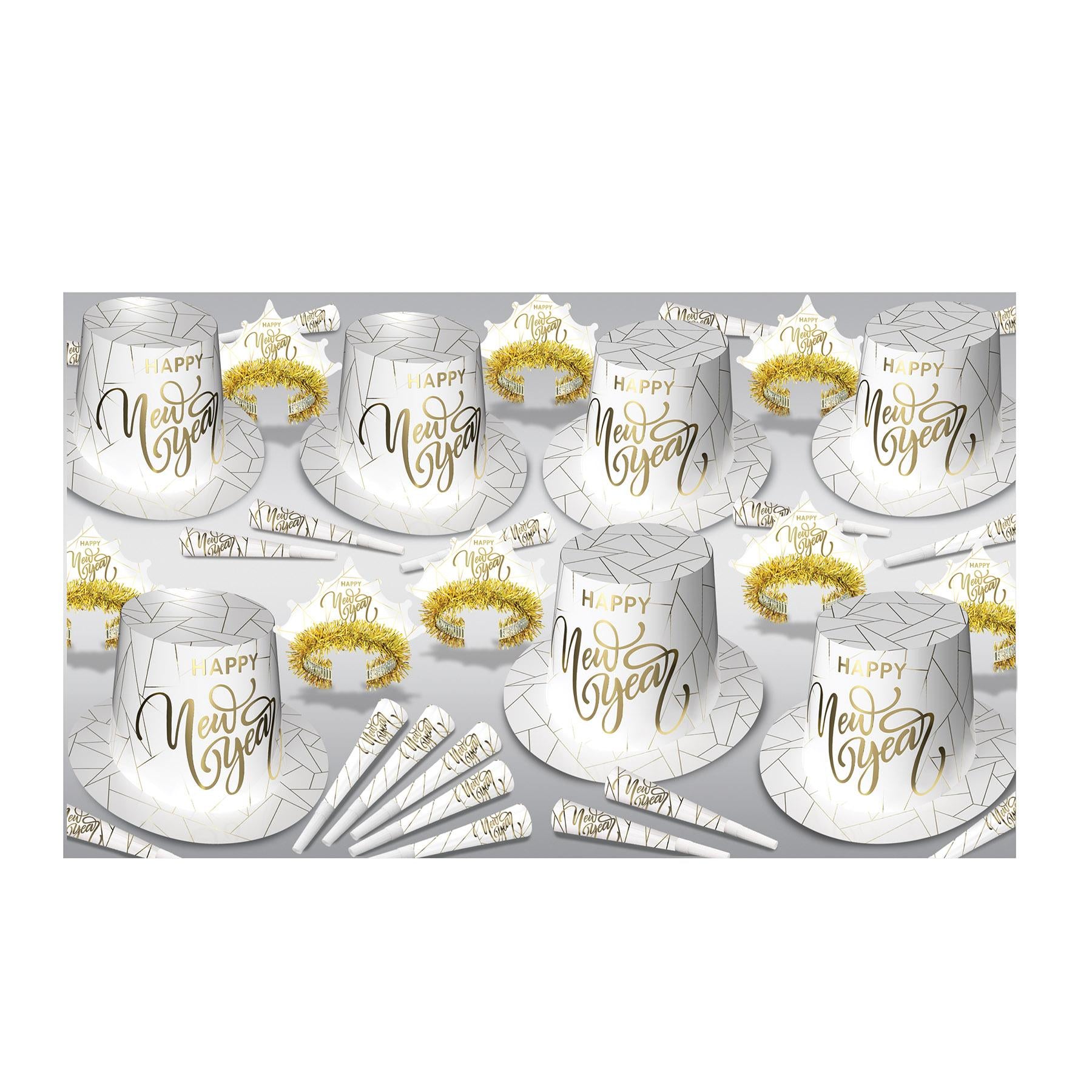 Beistle White New Year Gold Party Assortment for 50