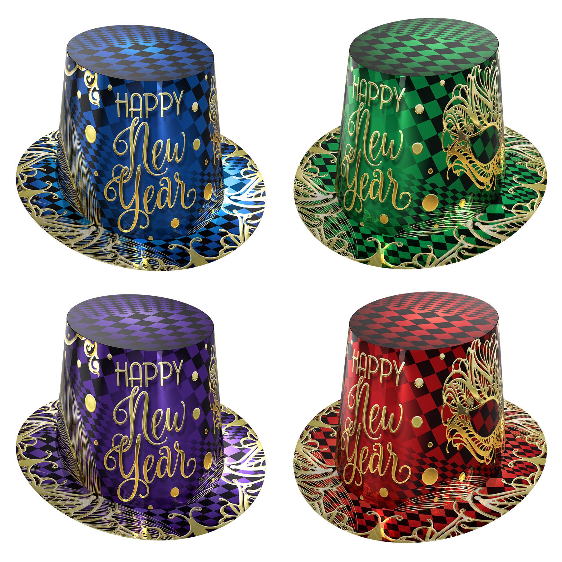 New Year's Eve Midnight Masquerade Hi-Hats (25 per Box)