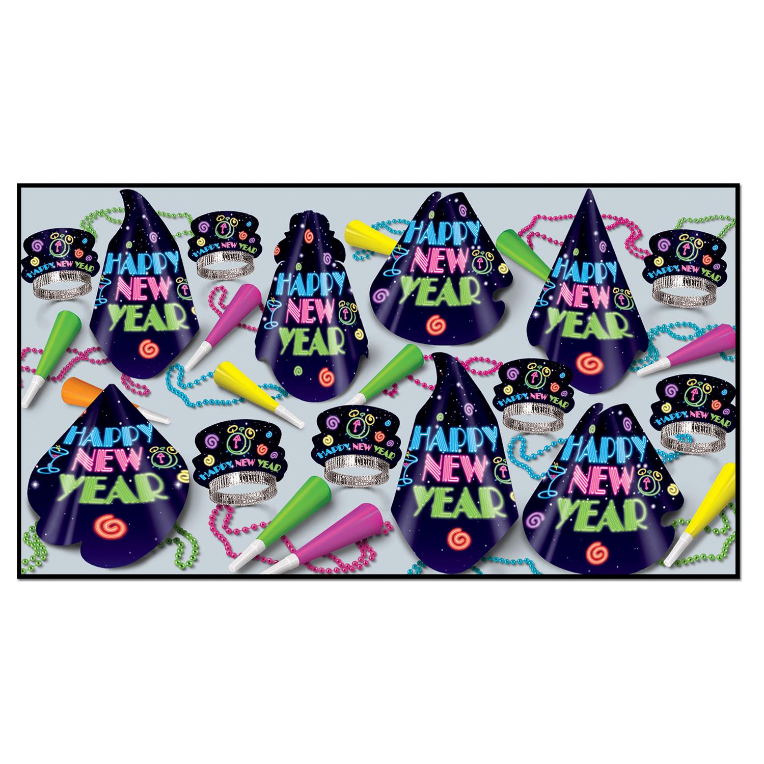 Beistle Neon Midnight New Year's Eve Party Kit for 50 People