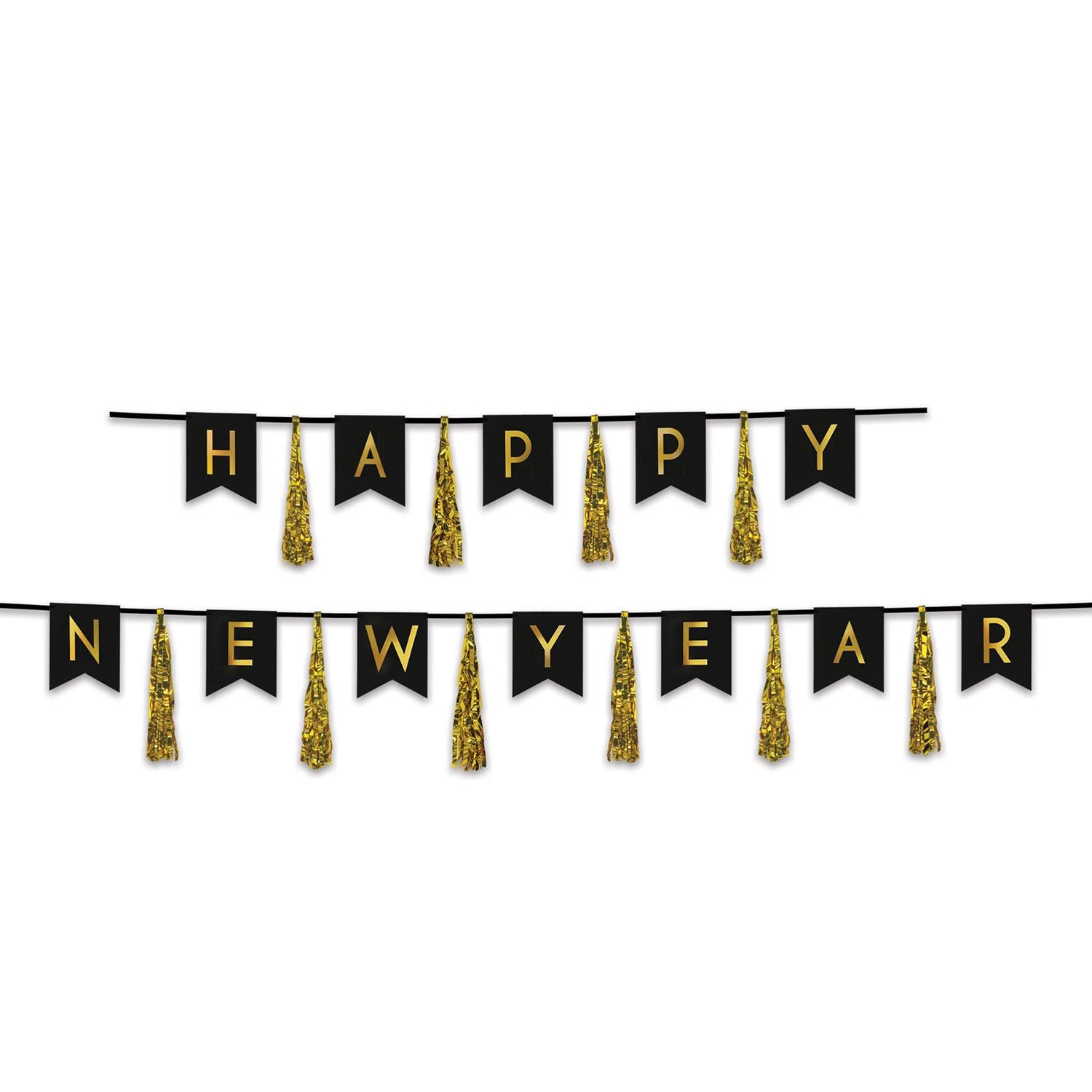 Beistle Happy New Year Tassel Streamer- Black and Gold