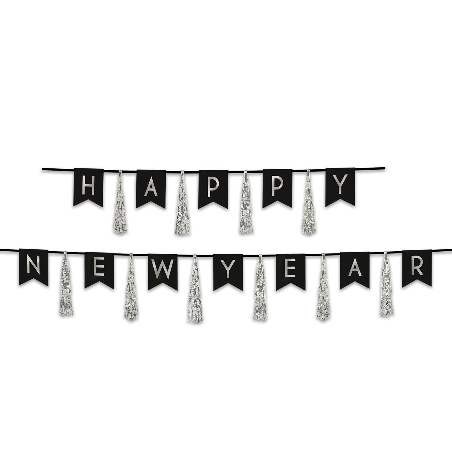 Beistle Happy New Year Tassel Streamer- Black and Silver