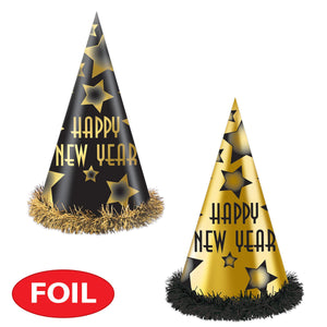 Beistle Happy New Year Party Hats Black and Gold (25 per Box)