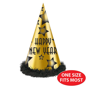 Beistle Happy New Year Party Hats Black and Gold (25 per Box)