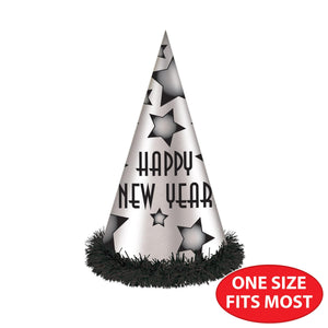 Beistle Happy New Year Party Hats Black and Silver (25 per Box)