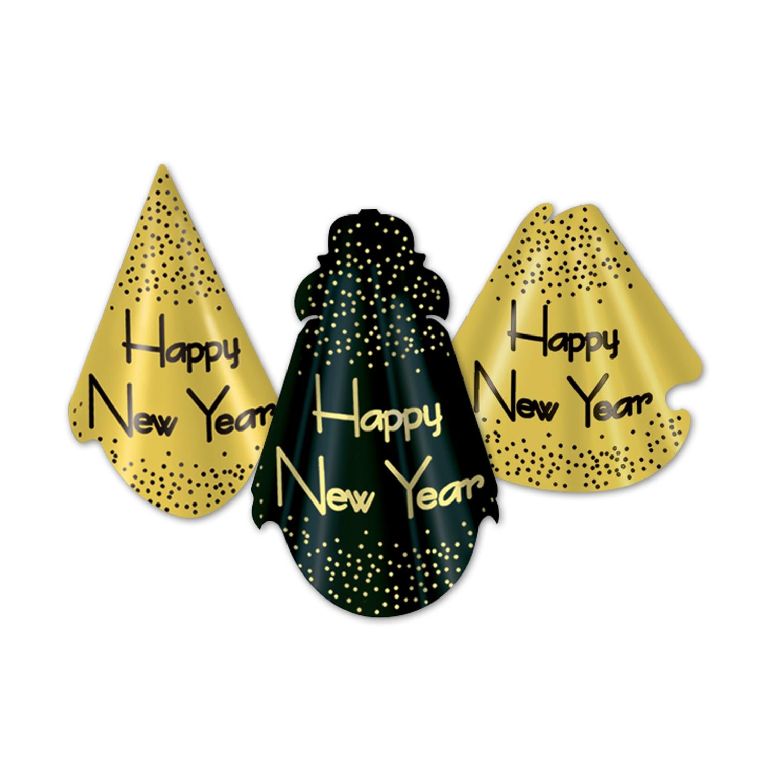 Sparkling Black and Gold New Year's Eve Party Hats (50/Case)