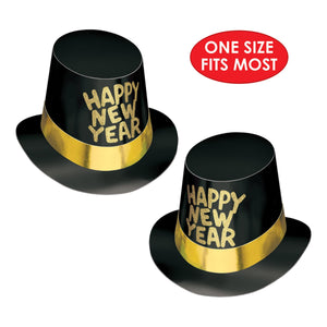 Beistle Black Hi-Hat with Glittered Happy New Year - New Years - Gold Glitter & Band