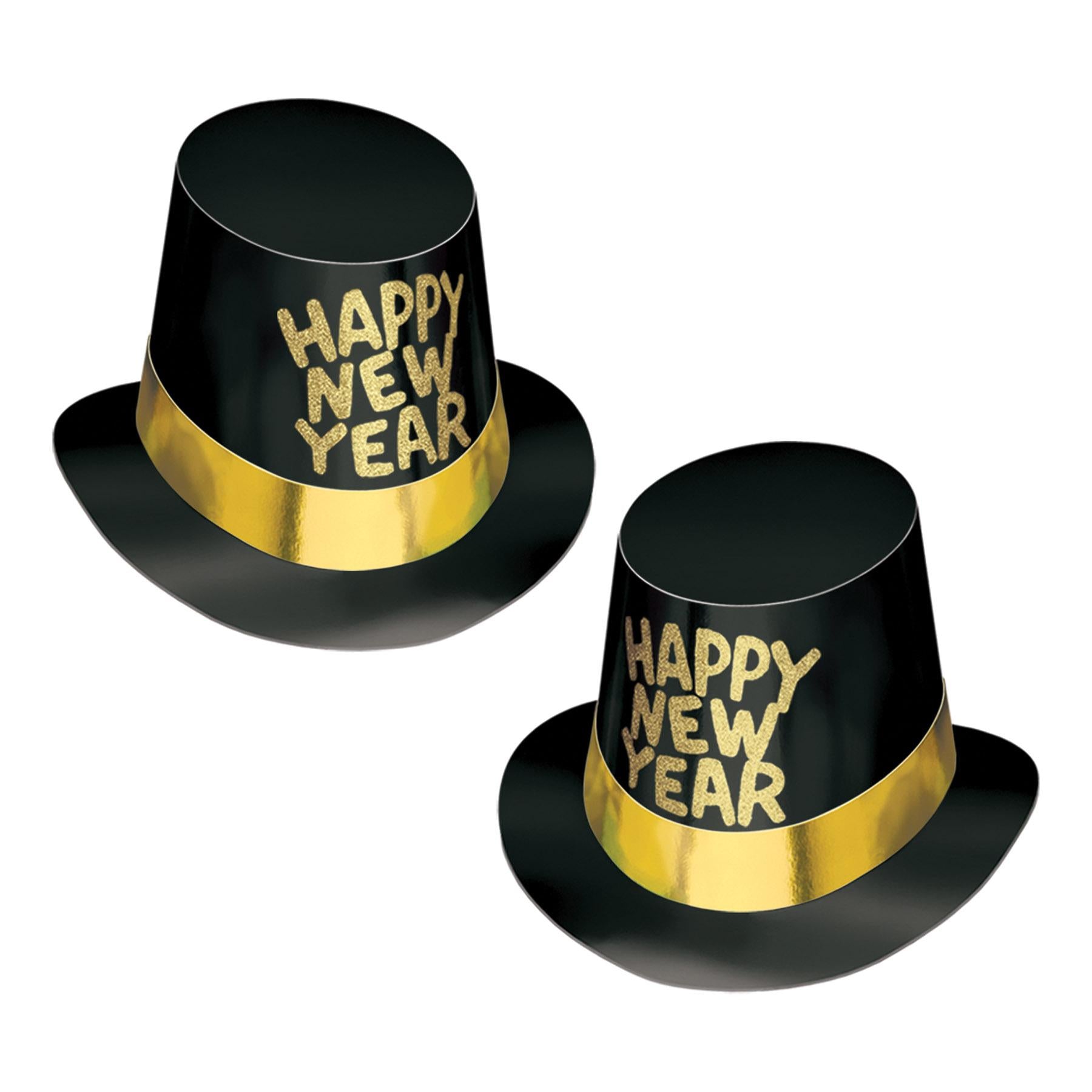 Black Hi-Hat with Glittered Happy New Year