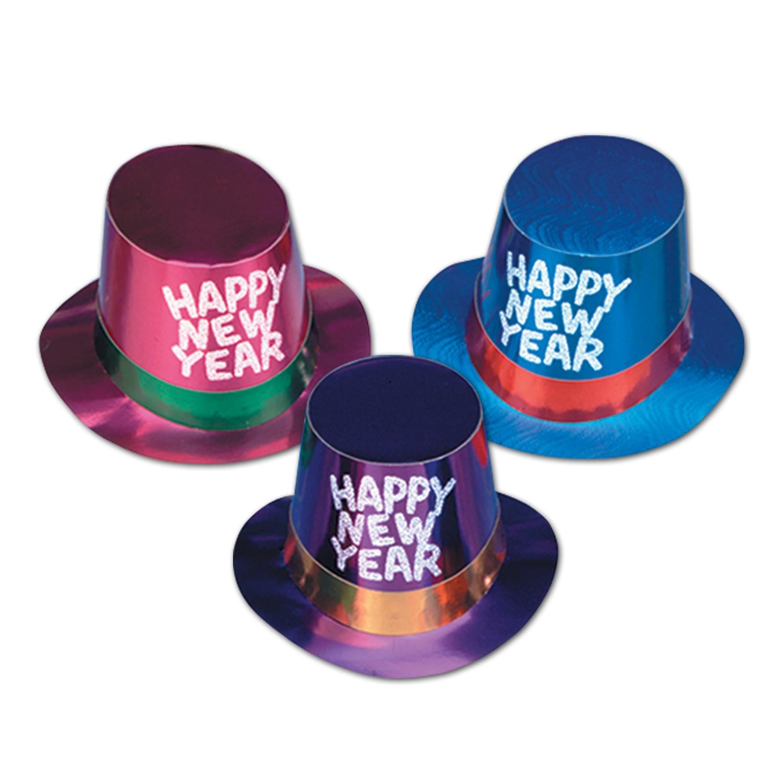 Beistle Assorted Foil Happy New Year Hi-Hats silver glitter