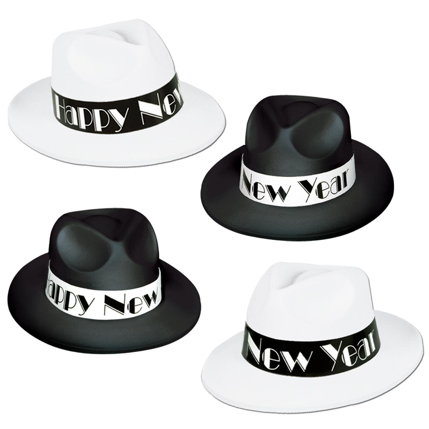 New Year's Eve Chicago Swing Fedora Hats assorted black & white (25/Case)