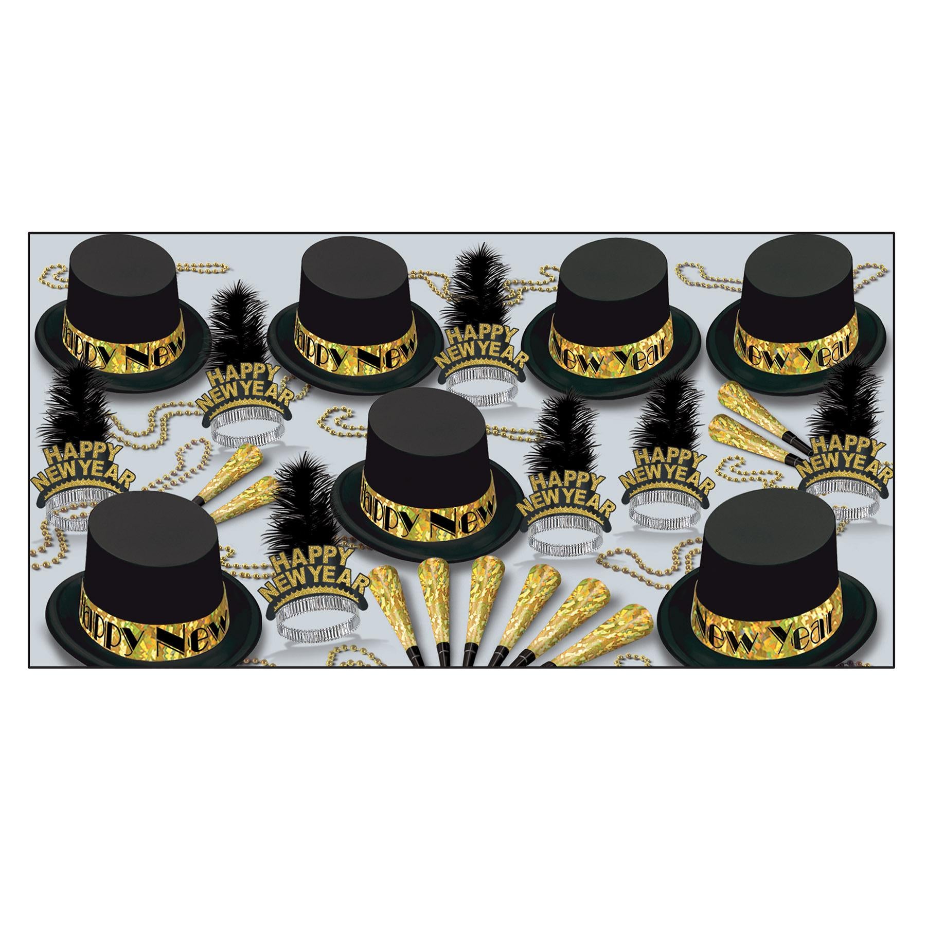 Beistle Gold Top Hat New Year's Eve Party Kit for 50 People