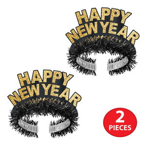 Beistle Packaged Black & Gold Happy New Year Regal Tiaras - New Years Tiaras