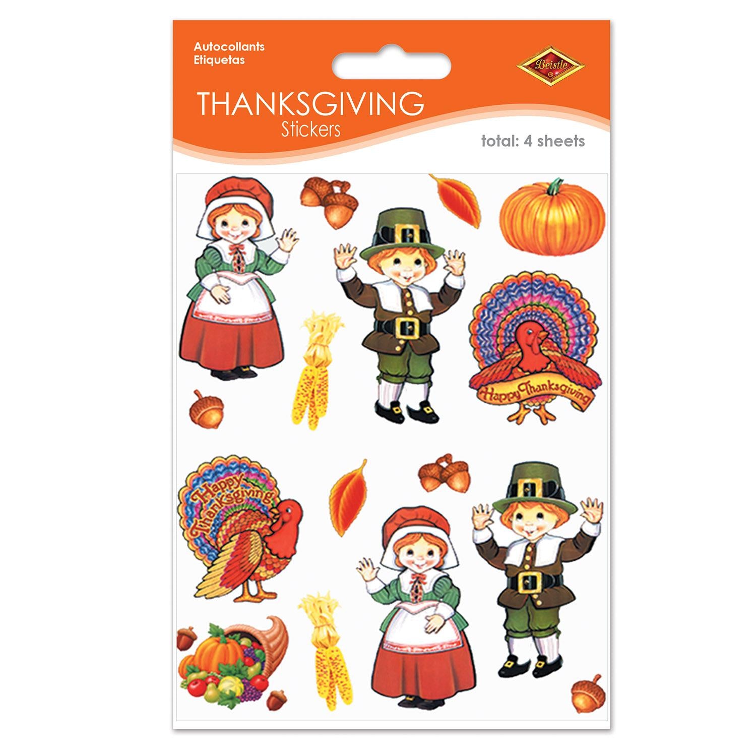 Thanksgiving Pilgrim & Turkey Stickers (4 Sheets/Pkg)