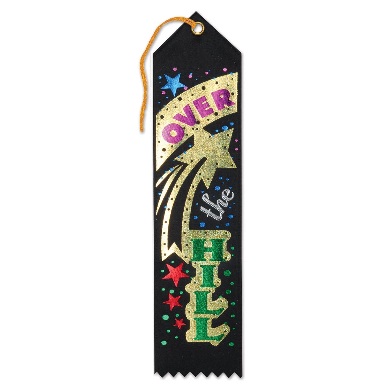 Over The Hill Birthday Award Ribbon- Black with Multicolor