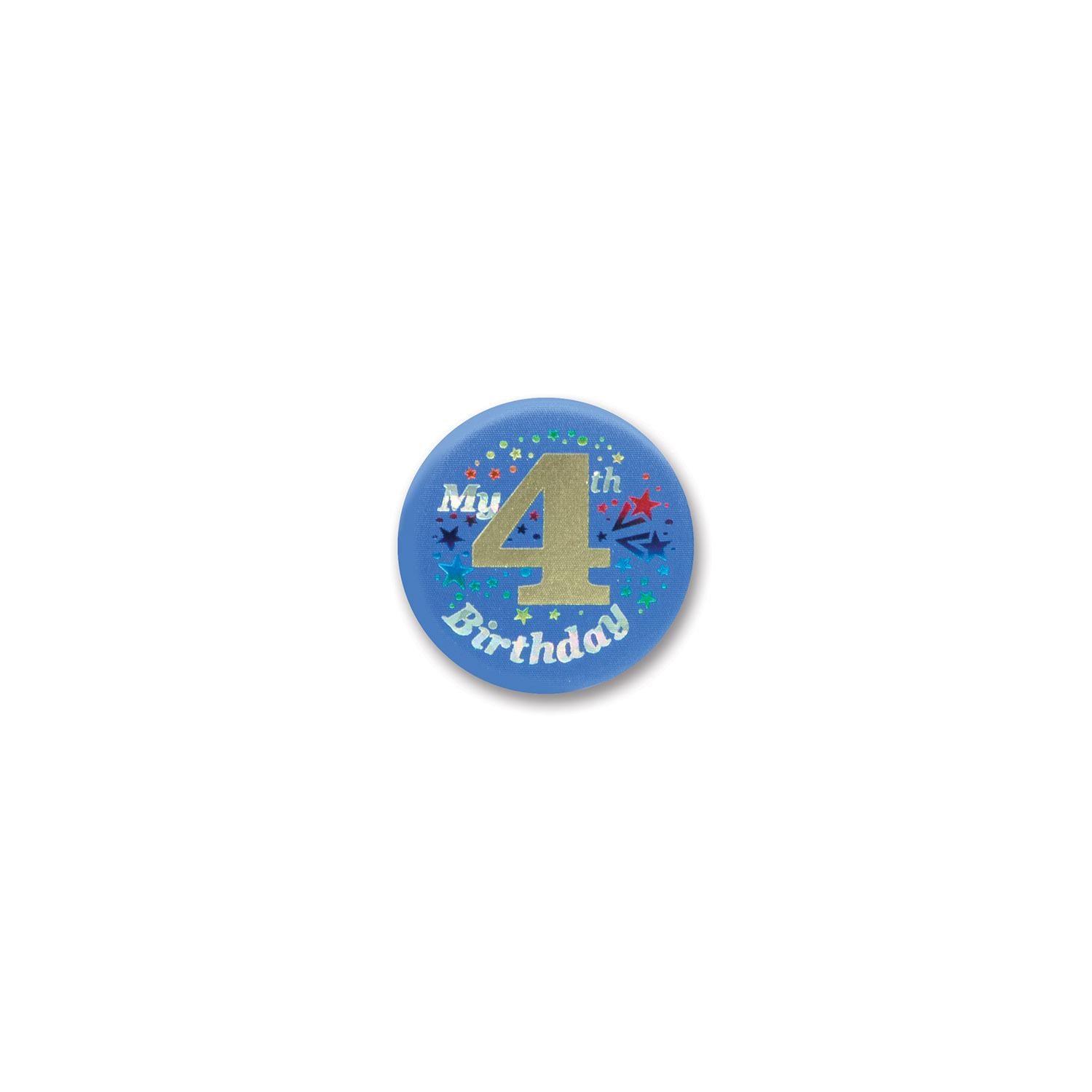 Beistle My 4th Birthday Satin Button - blue