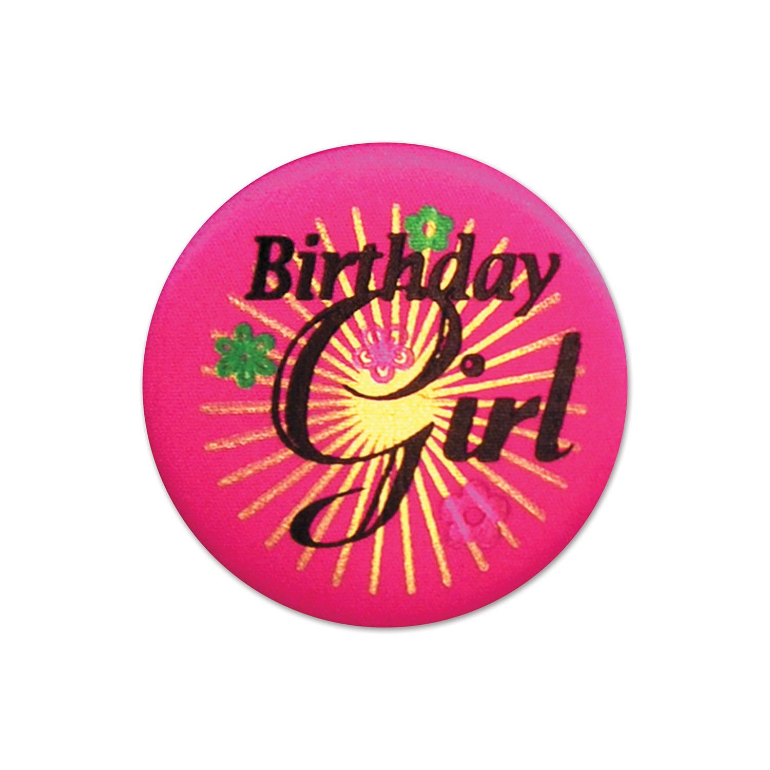 Beistle Birthday Girl Satin Button- Pink