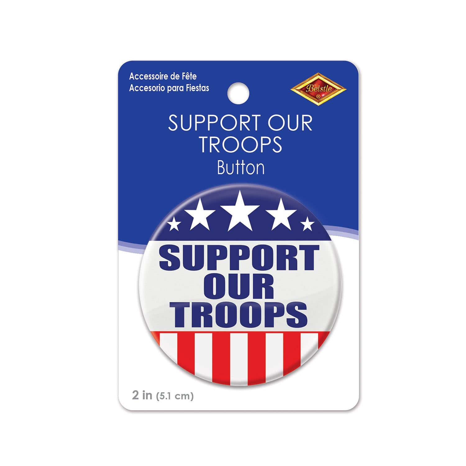 Beistle Support Our Troops Button Red-White-Blue