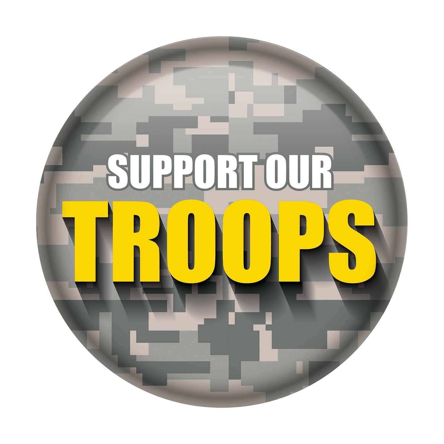 Beistle Support Our Troops Button - Light Camo