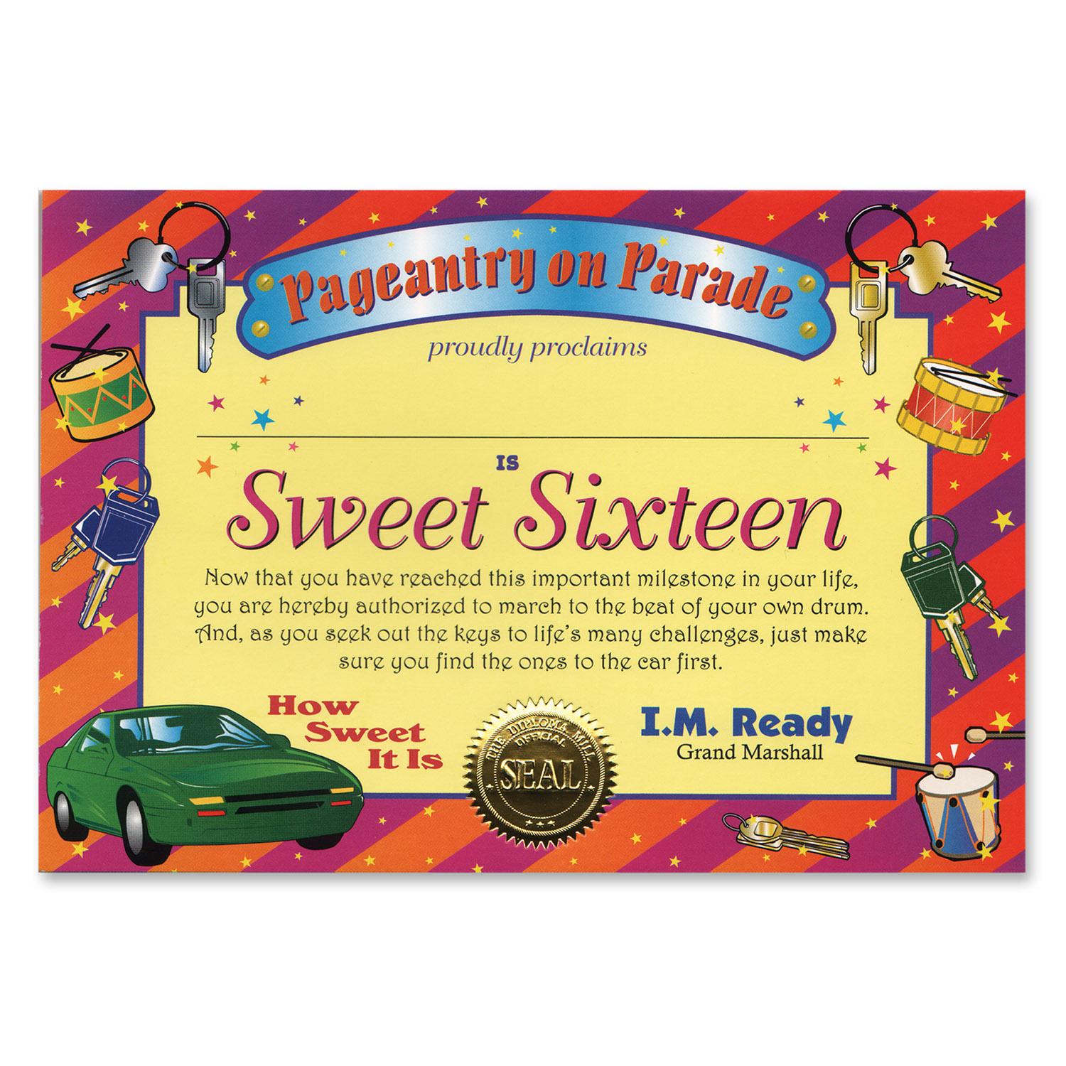 Beistle Sweet Sixteen Certificate