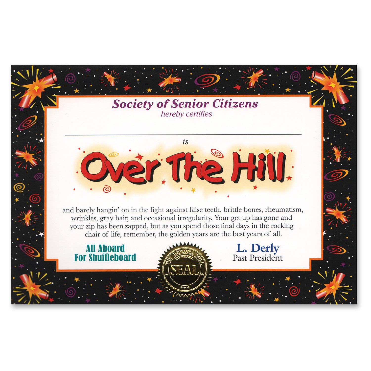 Beistle Over The Hill Birthday Certificate