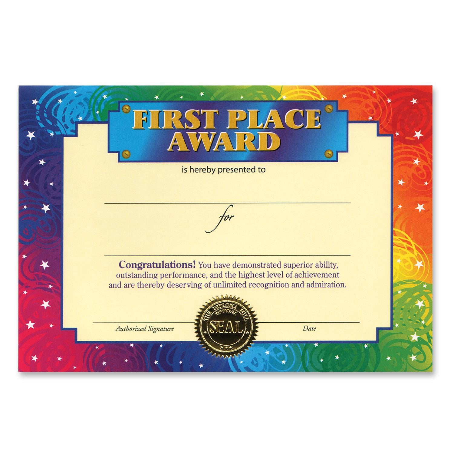 Beistle First Place Award Certificate