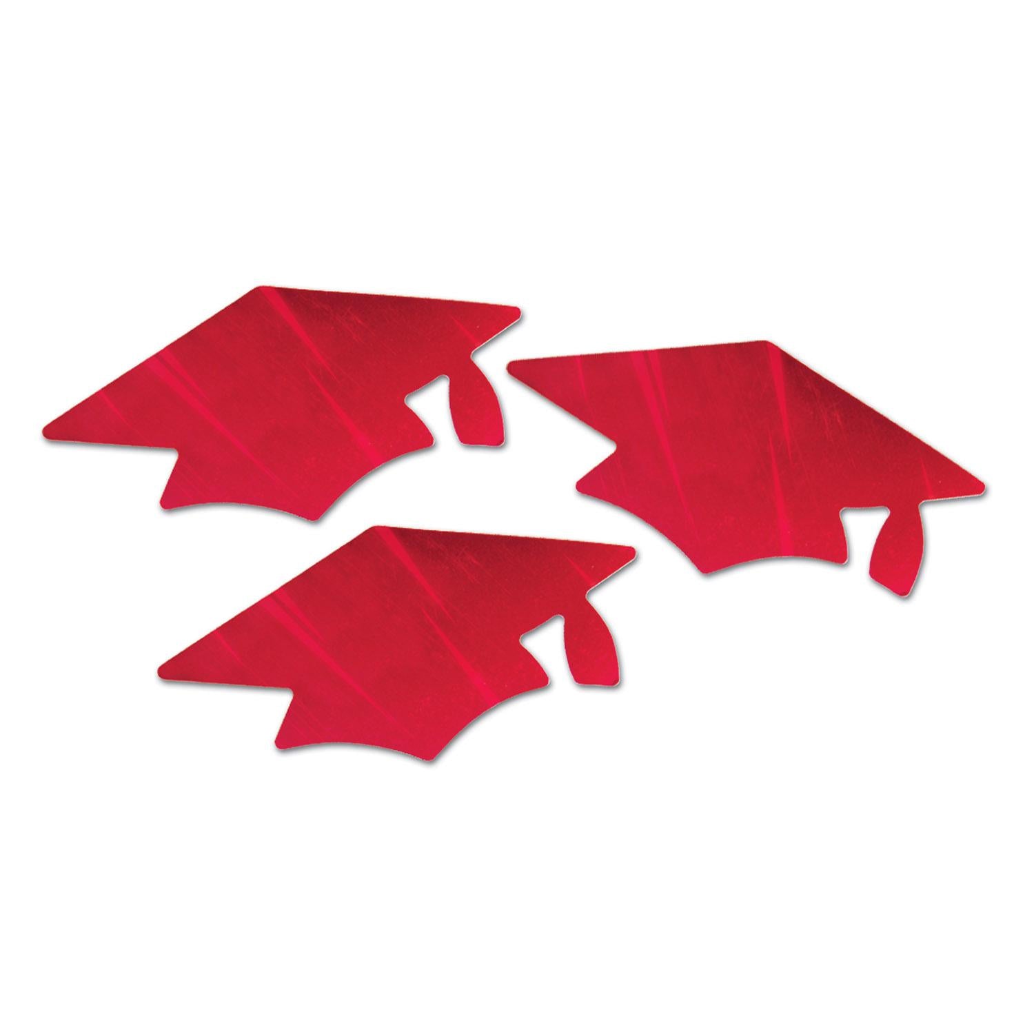 Red Metallic Grad Cap Graduation Party Cutouts (3/Pkg)