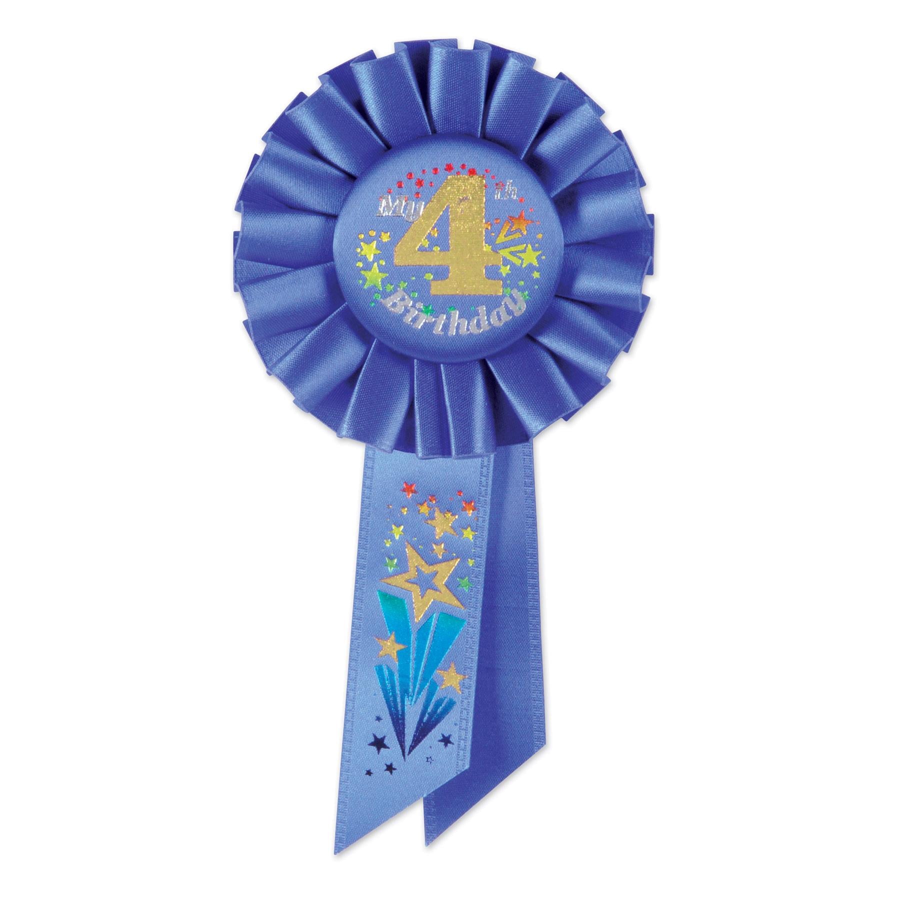 My 4th Birthday Rosette - Blue - 3.25 Inch x 6.5 Inch