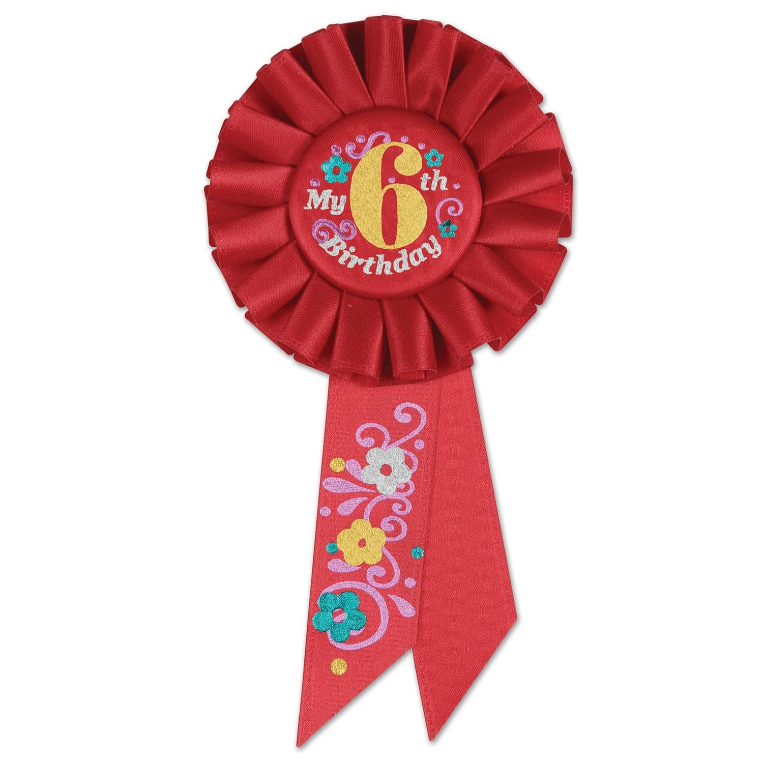 Beistle My 6th Birthday Rosette - red