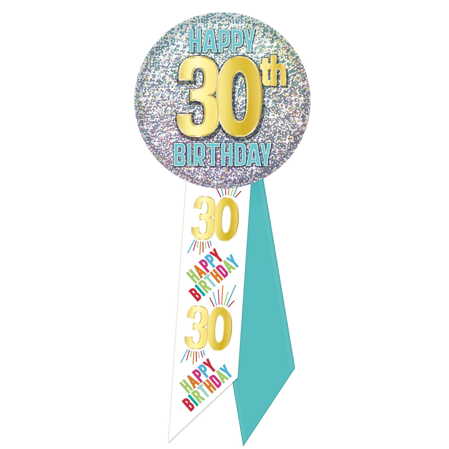 Beistle 30th Birthday Rosette- Blue, White and Glitter