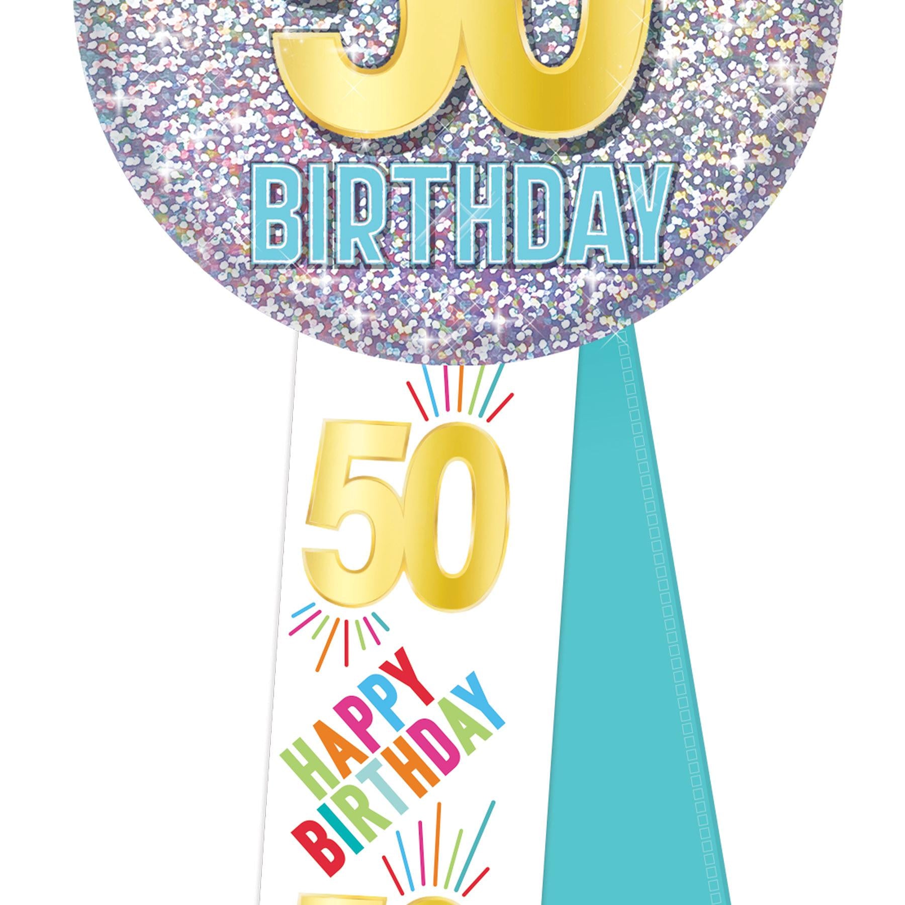 Beistle 50th Birthday Rosette- Blue, White, and Glitter