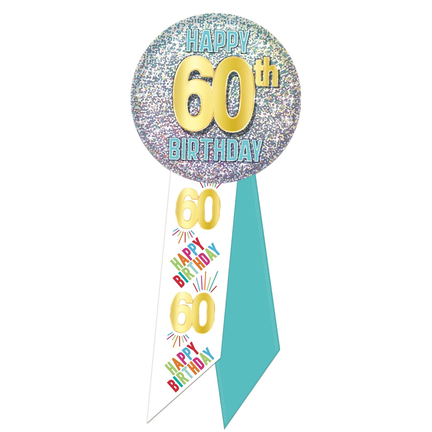 Beistle 60th Birthday Rosette- Blue, White and Glitter