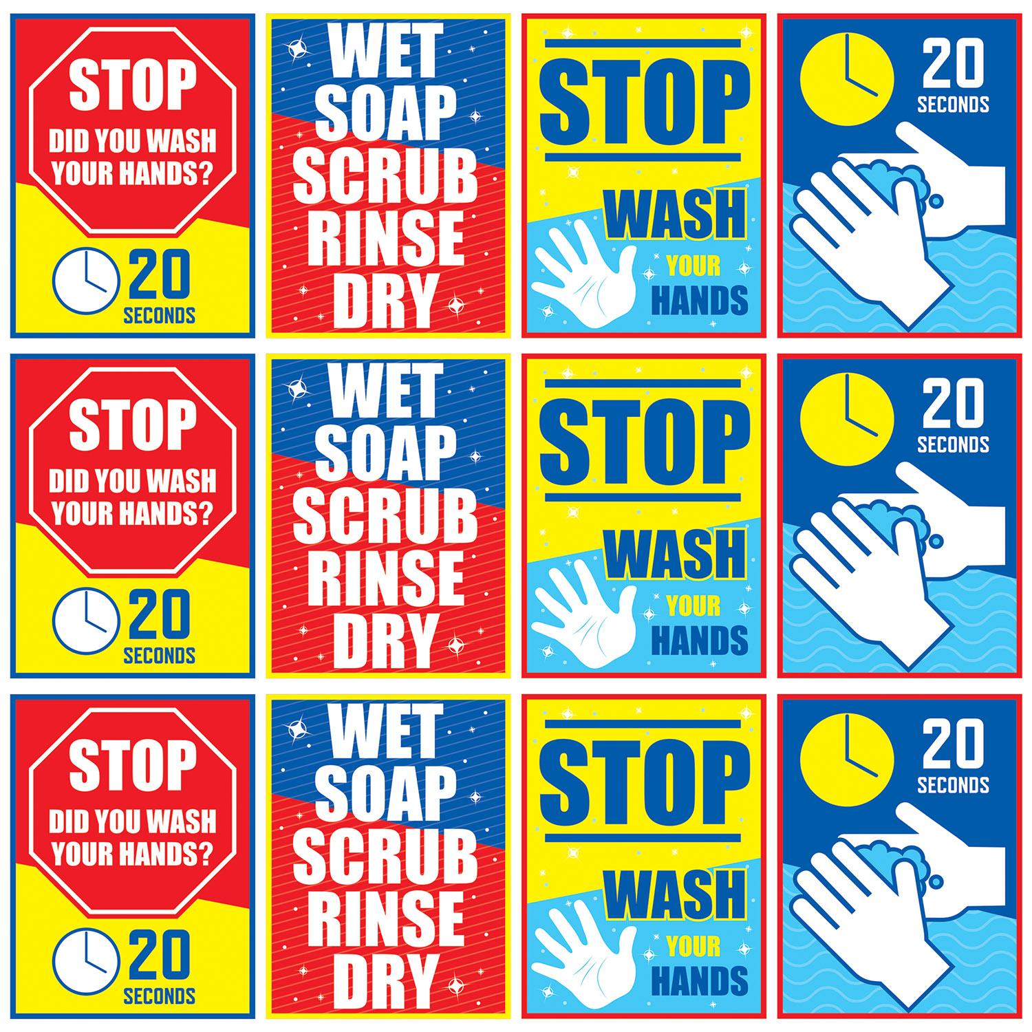 Beistle Stop Scrub Your Hands Paper Wall Signs