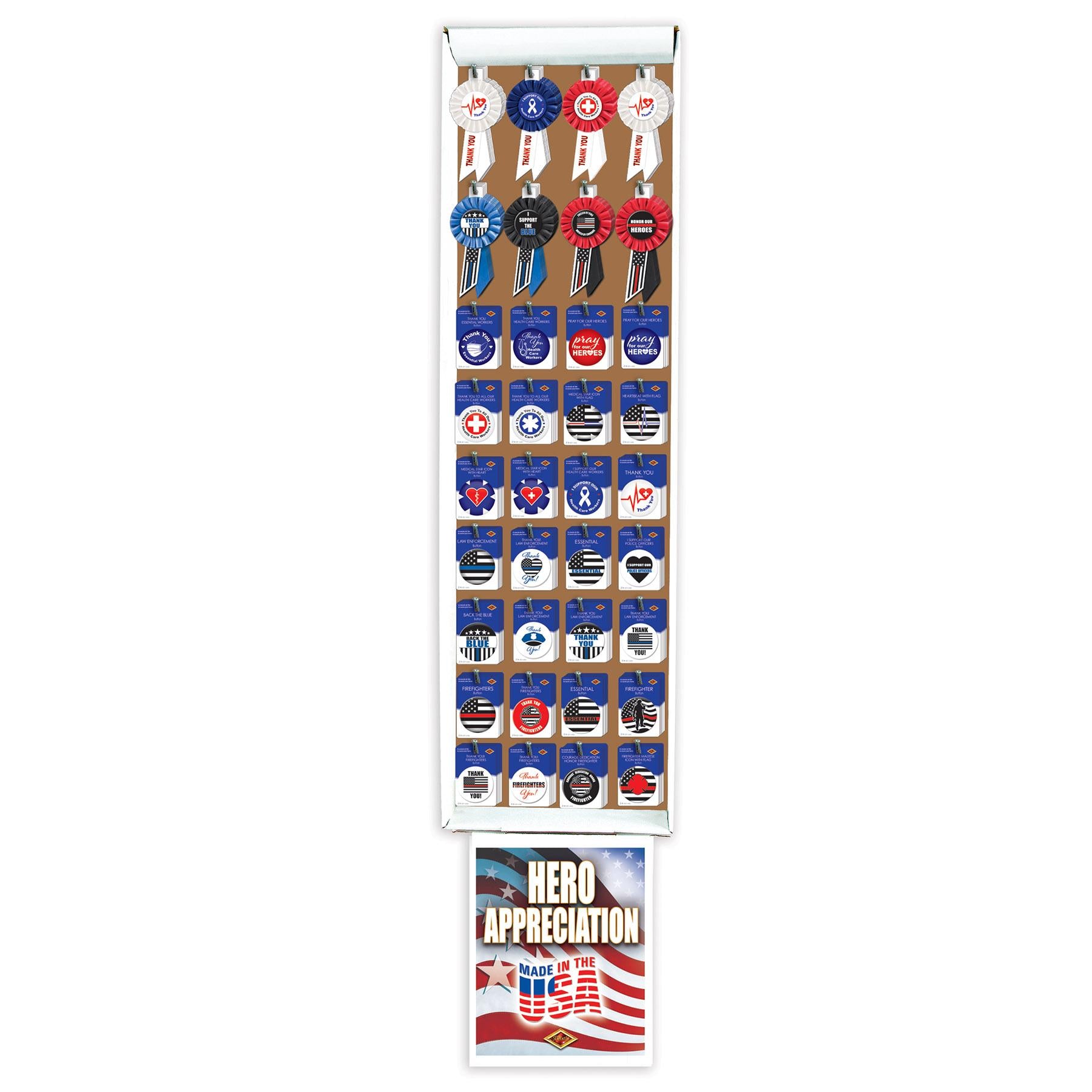 Service Hero Button & Rosette 244 Piece Floor Display