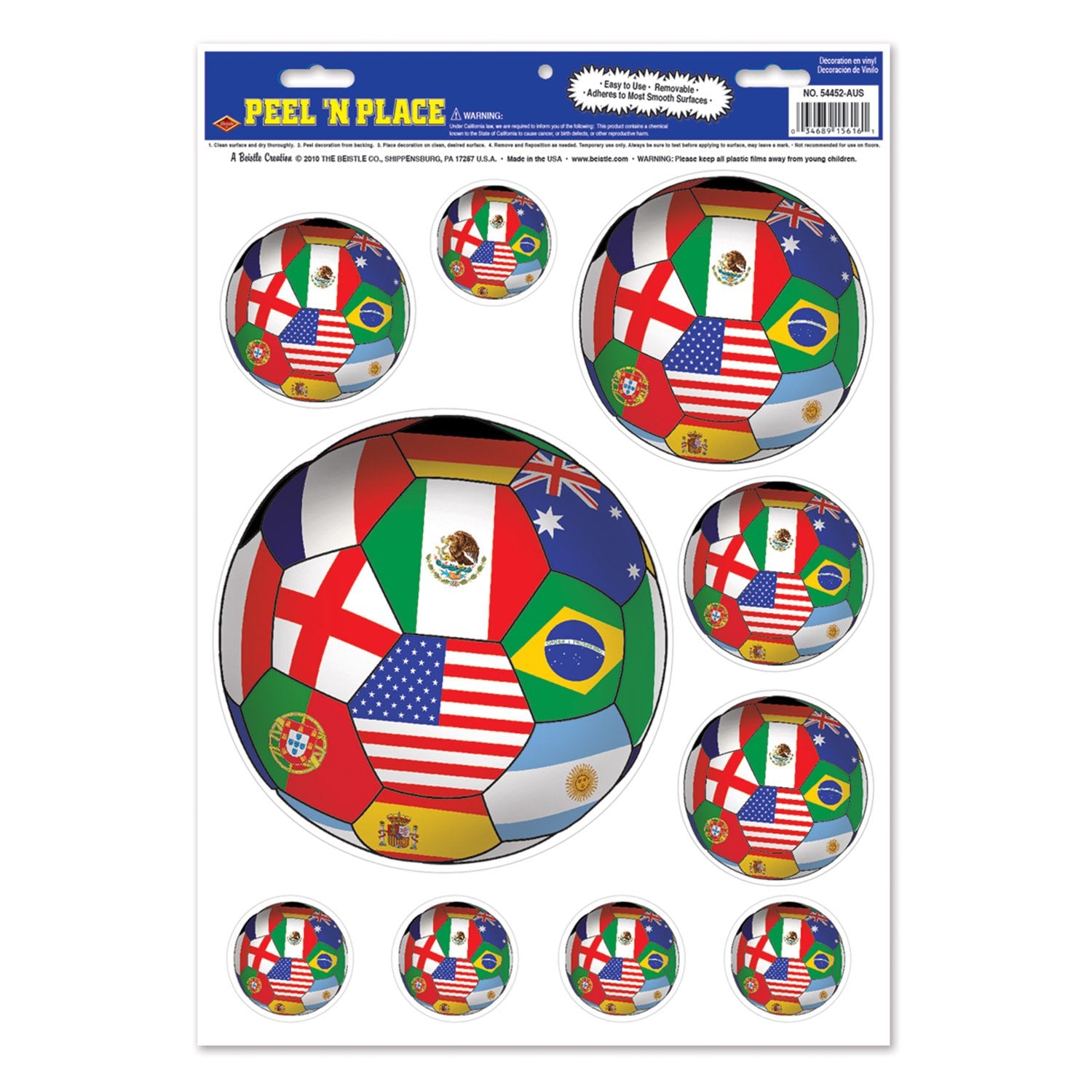 Soccer Party Peel 'N Place Clings - International (6/Pkg)