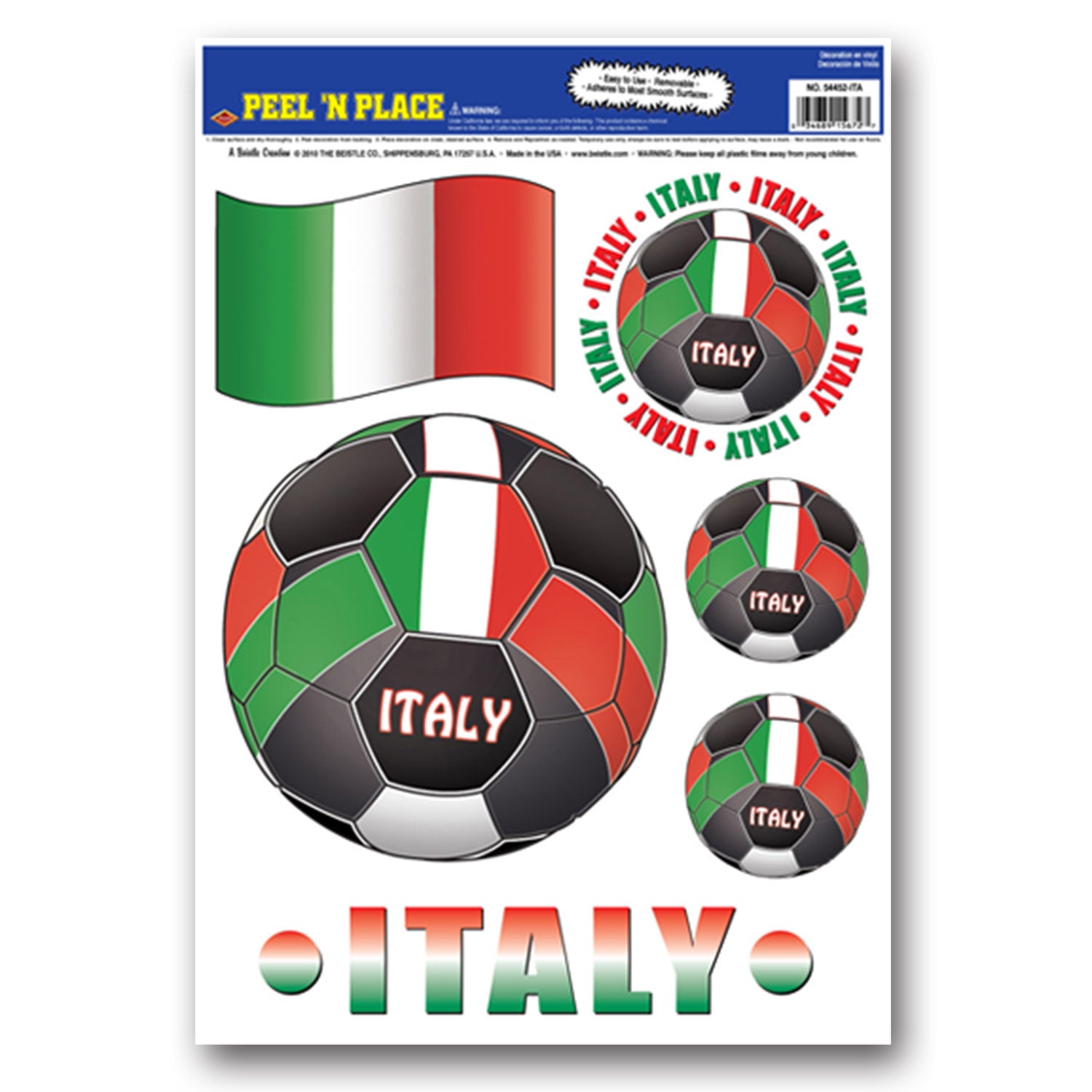 Beistle Soccer Party Peel 'N Place Clings - Italy (6/Sheet)